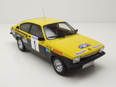 Opel Kadett C Coupe GT/E #1 Westfalen-Lippe Rallye 1977 schwarz gelb Röhrl Geistdörfer Modellauto 1:18 MCG