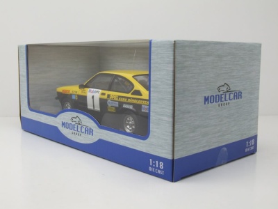Opel Kadett C Coupe GT/E #1 Westfalen-Lippe Rallye 1977 schwarz gelb Röhrl Geistdörfer Modellauto 1:18 MCG