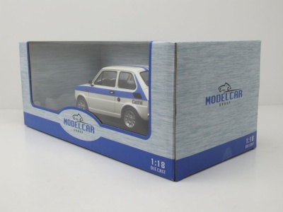 Fiat 126 1972 weiß blau Modellauto 1:18 MCG