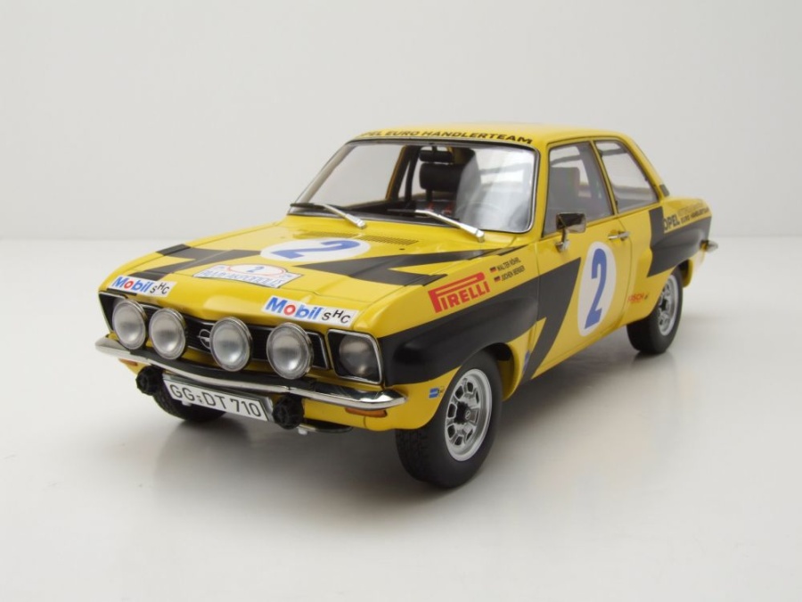 Opel Ascona A #2 Rallye Acropolis 1975 gelb Röhrl Geistdörfer Modellauto 1:18 MCG