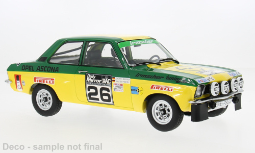 Opel Ascona A #26 RAC Rallye 1973 gelb Röhrl Berger Modellauto 1:18 MCG
