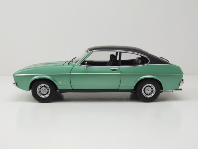 Ford Capri 2 Ghia 3.0 1974 hellgrün metallic schwarz Modellauto 1:18 Touring Modelcars