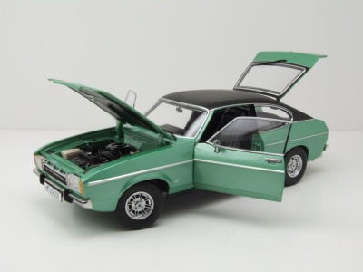 Ford Capri 2 Ghia 3.0 1974 hellgrün metallic schwarz Modellauto 1:18 Touring Modelcars