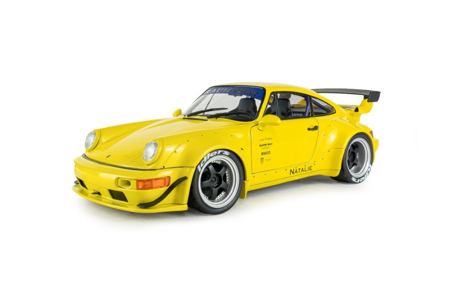Porsche 911 964 RWB Body Kit RAUH-Welt Natalie 2023 gelb Modellauto 1:18 Solido