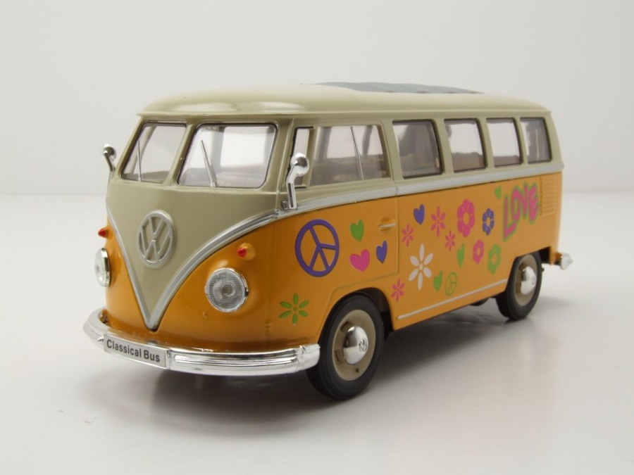 VW Classical Bus T1 1963 gelb weiß Love Modellauto 1:24 Welly