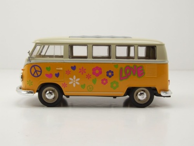 VW Classical Bus T1 1963 gelb weiß Love Modellauto 1:24 Welly