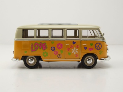 VW Classical Bus T1 1963 gelb weiß Love Modellauto 1:24 Welly