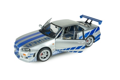 Nissan Skyline GT-R BNR34 1999 silber blau Fast & Furious Brian Modellauto 1:18 Solido