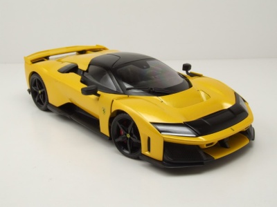 Ferrari F80 2024 gelb metallic schwarze Felgen Modellauto 1:18 Bburago