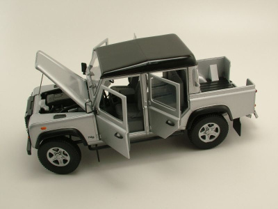 Land Rover Defender 110 Doppelkabine Pick Up silber Modellauto 1:18 Universal Hobbies
