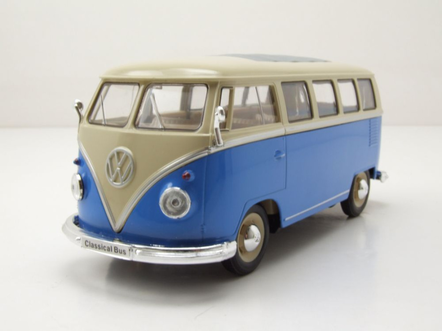 VW Classical Bus T1 1962 blau weiß Modellauto 1:24 Welly