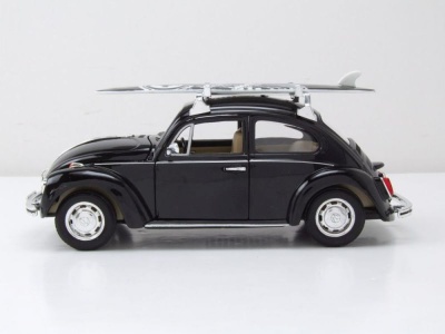 VW Käfer 1969 schwarz mit Surfbrett Modellauto 1:24 Welly