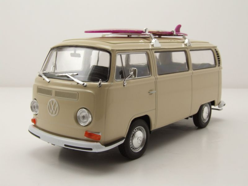 VW Bus T2 1972 creme mit Surfbrett Modellauto 1:24 Welly